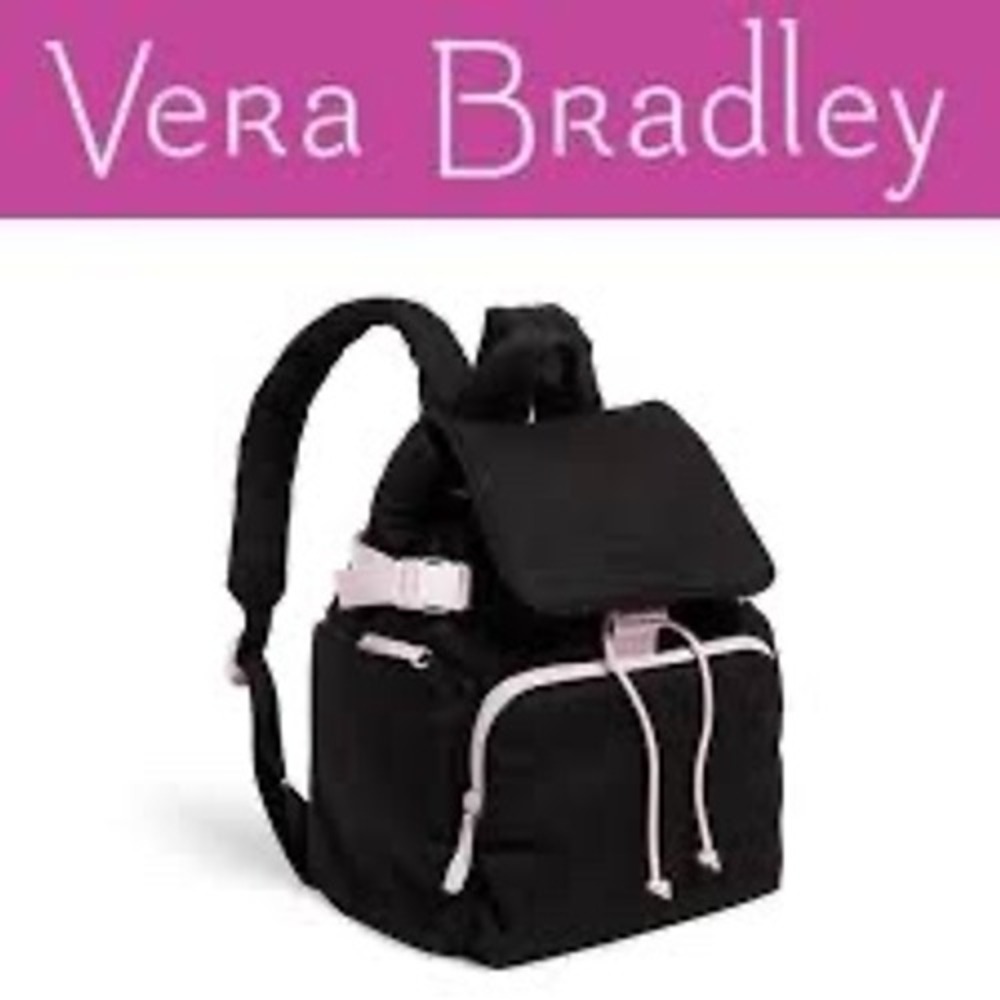 Vera Bradley utility backpack black pink trim cotton New